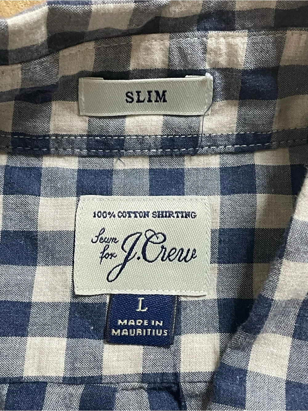 J. Crew Men's Navy and White Gingham Button-Down Shirt